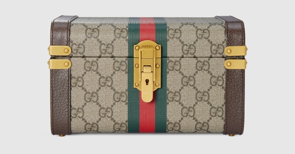 Gucci Savoy mini rigid beauty case in beige and ebony Supreme