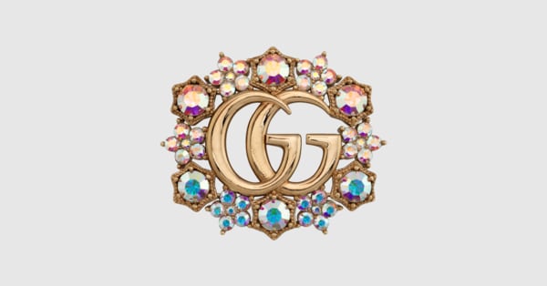 ブローチ・コサージュ Crystal Flower Fringe Brooch Gucci Crystal Flower Fringe Brooch - Runway Catalog