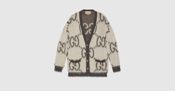 Reversible GG mohair cardigan in cream and dark grey | GUCCI® GR