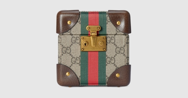 Gucci Savoy mini rigid watch case in beige and ebony Supreme
