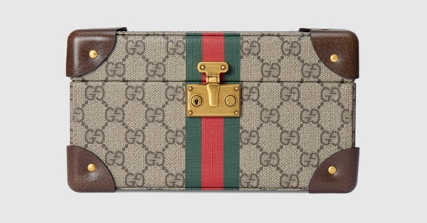 Gucci Savoy small rigid watch case in beige and ebony Supreme