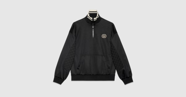 Technical jersey half zip jacket in black | GUCCI® SI