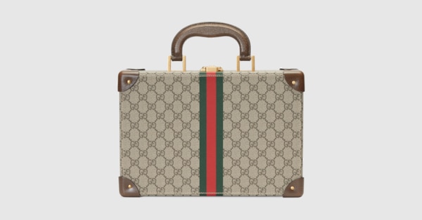 Gucci Savoy medium rigid watch case in beige and ebony Supreme