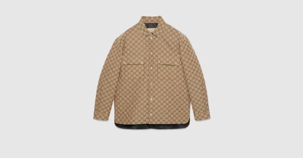 GUCCI GGロゴパターン ベージュシャツ Mサイズ GG canvas shirt in beige and ebony | GUCCI® US