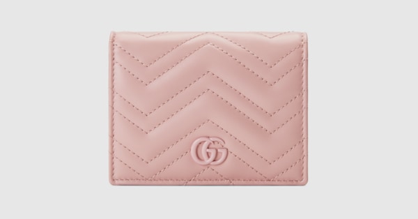 GG Marmont matelassé card case wallet in light pink leather 