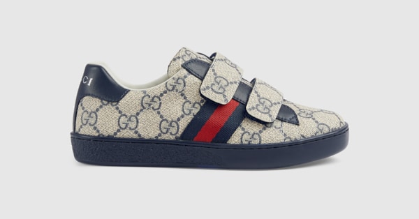 Baskets Ace pour enfant en toile GG Supreme coloris bleu et gris GUCCI BE