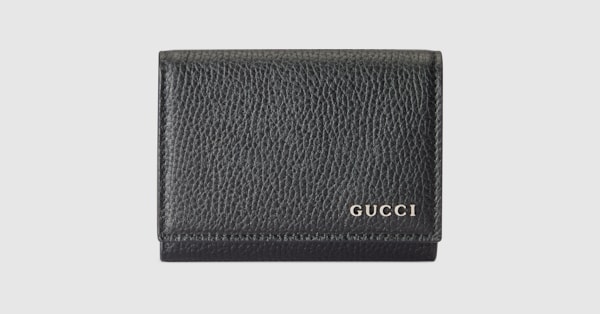 GUCCI ブラックレ　三つ折り財布 保存袋付き GUCCI 三つ折り財布 黒 レザー 保存袋・箱付き