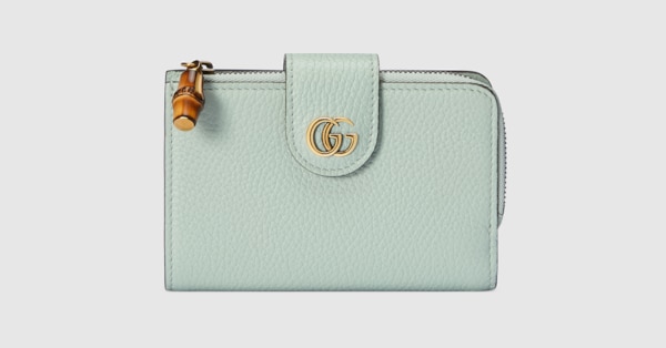 バンブー付き ダブルG ミディアム ウォレット ・ペールグリーン