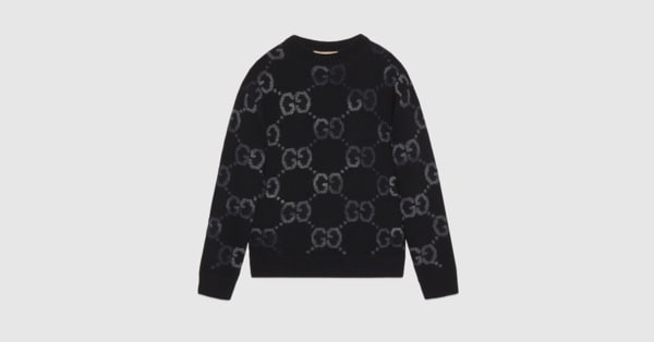 GUCCIボーダー長袖 GG インターシャ ウール セーター ・ブラック | GUCCI公式