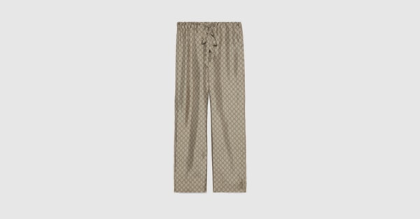 GG supreme print silk pant in beige and ebony | GUCCI® US