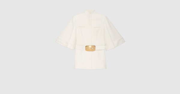 Wool silk jacket with retro G in off white | GUCCI® US