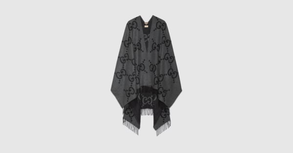 【関税&送料込】Gucci Embroidered Cashmere Reversible Scarf Reversible jumbo GG cashmere cape in dark grey and black
