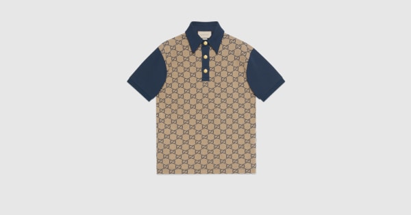 Maxi GG silk cotton polo in beige and blue | GUCCI® UK