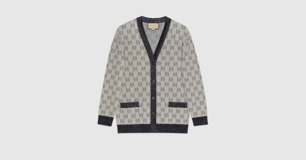 GG cotton jacquard cardigan in ivory and blue | GUCCI® SI