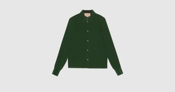 GUCCI 長袖シルクシャツ オリーブグリーン GUCCI 長袖シルクシャツ オリーブグリーン