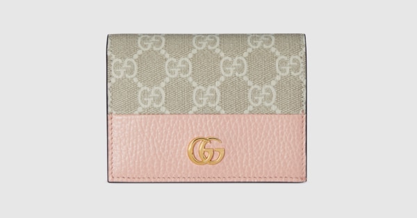 GG Marmont card case wallet in light pink leather and Supreme