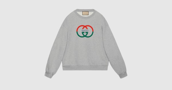 Cotton jersey printed sweatshirt in grey | GUCCI® US