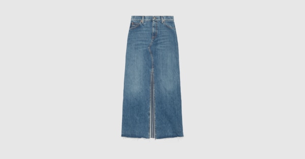 Organic denim skirt with Horsebit in blue | GUCCI® US
