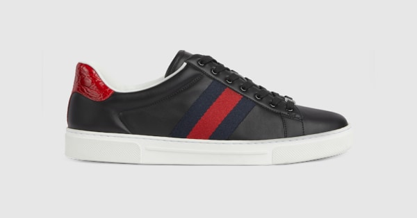 Men's Gucci Ace sneaker with Web in black leather | GUCCI® US