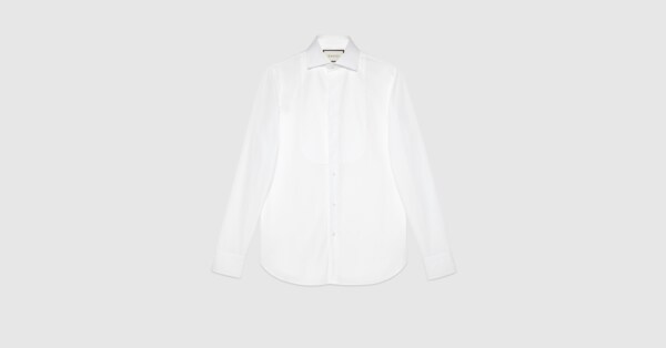 Hemd aus Sea Island-Baumwolle mit Plastron in weiß GUCCI® IT