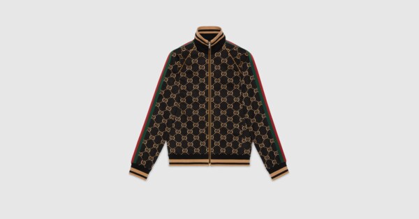 GG jersey cotton jacket in black and camel | GUCCI® US