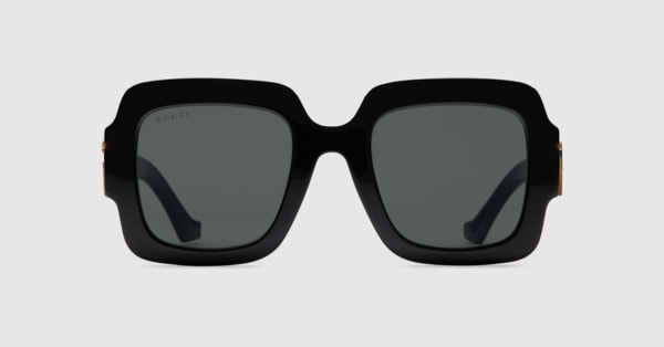 Sonnenbrille mit eckigem Rahmen und Doppel G in schwarzes Azetat