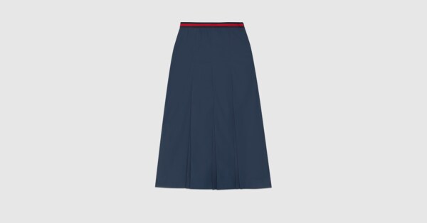 Cotton poplin skirt with Web in dark blue | GUCCI® GR Cotton poplin skirt with Web in dark blue | GUCCI® GR