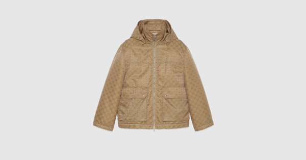 GG nylon canvas padded jacket in brown | GUCCI® US