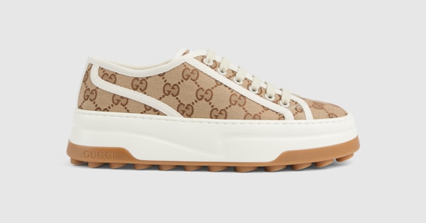 Women's GG trainer in beige and ebony Original GG | GUCCI® RO