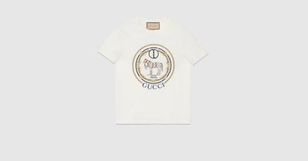 GUCCI(グッチ) 半袖Tシャツ サイズS美品  インターロッキングG エンブロイダリー 748287 白×ベージュ×ネイビー 刺繍 コットン GUCCI - GUCCI(グッチ) 半袖Tシャツ サイズS美品 インターロッキングG