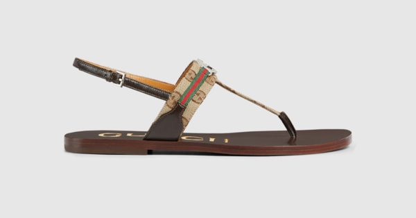 Women's Interlocking G Web sandal in beige and ebony GG canvas