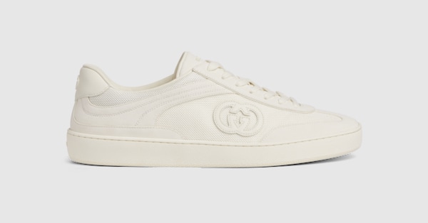 Men s sneaker with Interlocking G in white suede GUCCI Canada