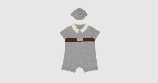 Baby cotton jersey gift set in light grey | GUCCI® US