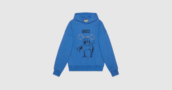 Cotton jersey printed sweatshirt in blue | GUCCI® US