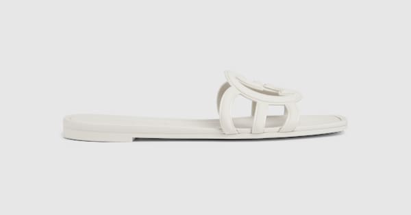 Women's Interlocking G slide sandal in white rubber | GUCCI® US