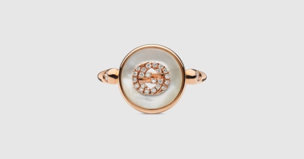 GUCCI GG Running 18k White Gold Diamonds Stacking Ring