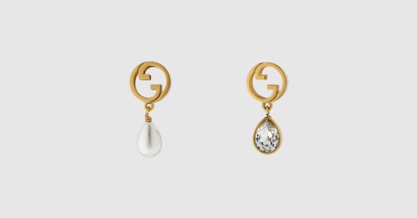 Gucci Blondie Crystal Pearl Earrings Women Gold Plated Metal Crystal Resin One Size White