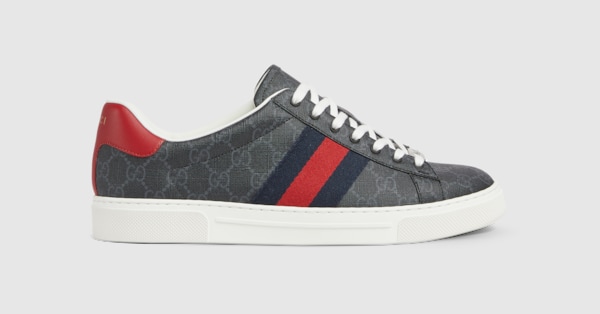 Men's Gucci Ace sneaker with Web in black GG Supreme canvas