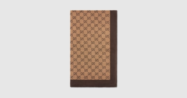 GG terrycloth beach blanket in camel and dark brown | GUCCI® US