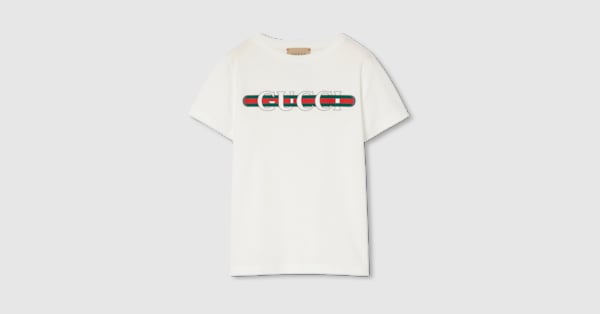 GUCCIチルドレンシャツ チルドレンズ〕プリント コットン Tシャツ ・ダークグレー