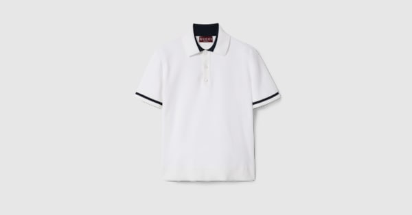 Polo de algodón tejido con intarsia en blanco | GUCCI® MX