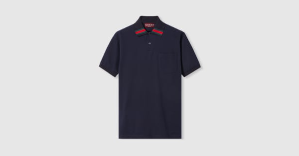 Polo de pique de algodon con tribanda Web inazul marino GUCCI MX