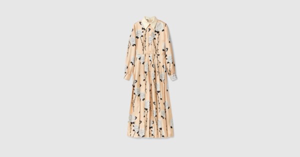 Crêpe de chine dress with floral print in antique pink | GUCCI® US