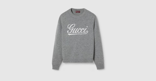 Wool sweater with Gucci intarsia in grey | GUCCI® US
