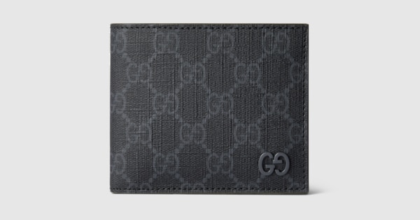 【GUCCI】WALLET (171M)◆768243FACQC Dark green interior bi-fold wallet in black GG Supreme