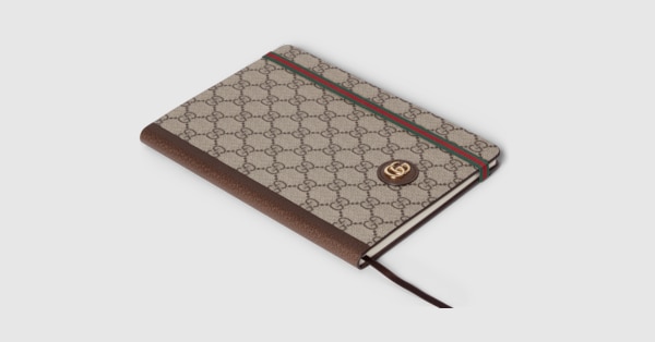 Large GG notebook with Double G in beige and ebony GG