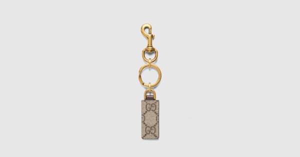 Ophidia keychain with hook closure in beige and ebony GG Supreme