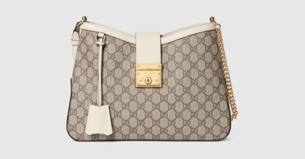 Padlock GG medium shoulder bag in white leather trim GUCCI AE