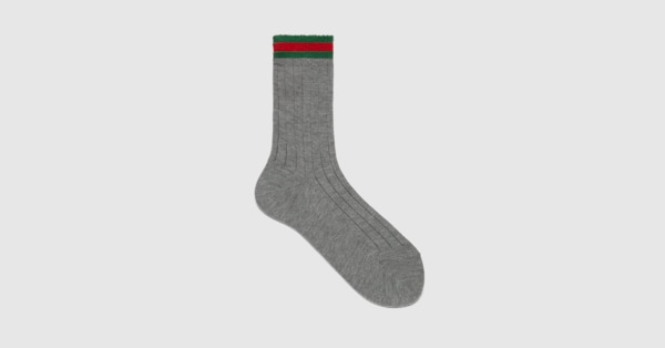 Children's Web rib stitch cotton socks in grey | GUCCI® US
