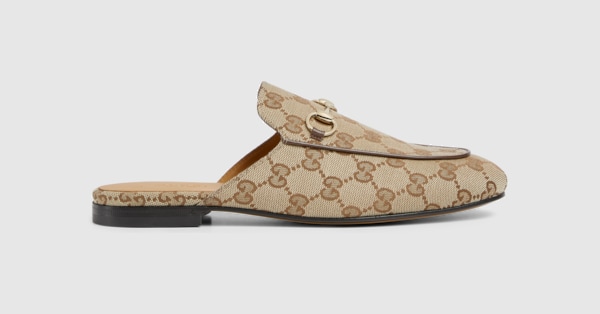 Women's Princetown slipper in beige and ebony Orignal GG canvas